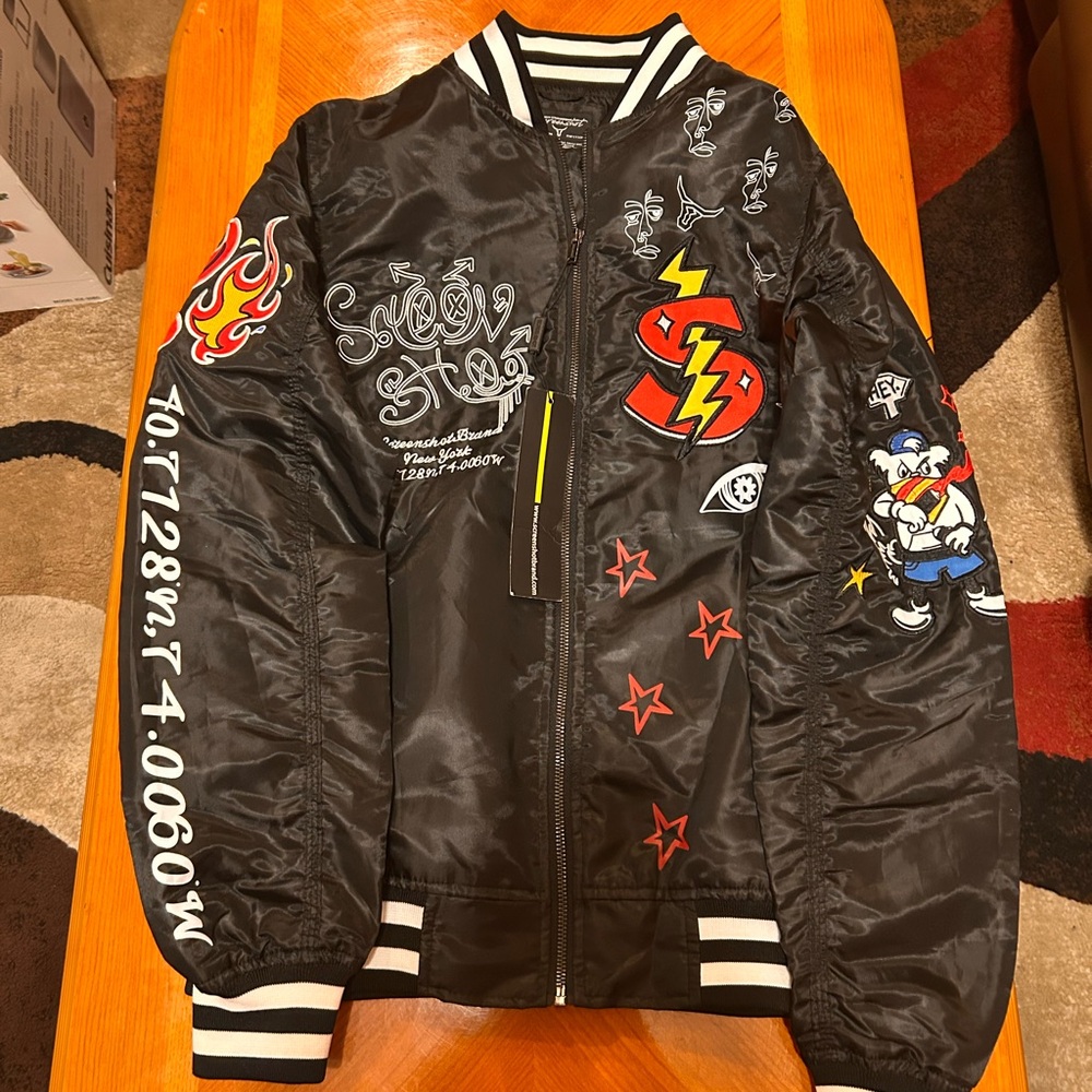 Black Graphic Bomber Jacket